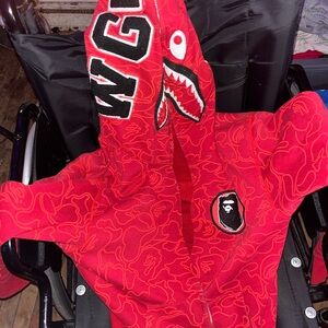 Red Shark Hoodie with Embroidered Details